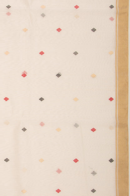 Chanderi Cotton Butta Off White Saree