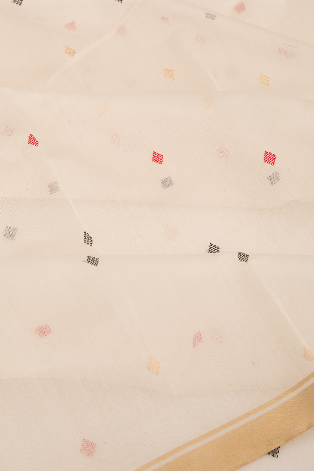 Chanderi Cotton Butta Off White Saree