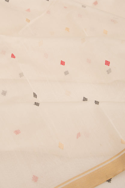 Chanderi Cotton Butta Off White Saree