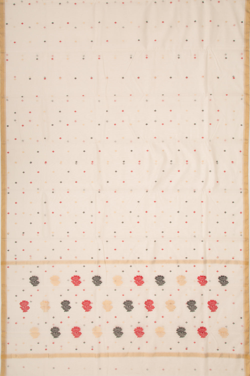 Chanderi Cotton Butta Off White Saree