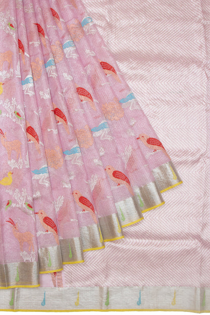 Kota Silk Tissue Jamdani Jaal Baby Pink Saree