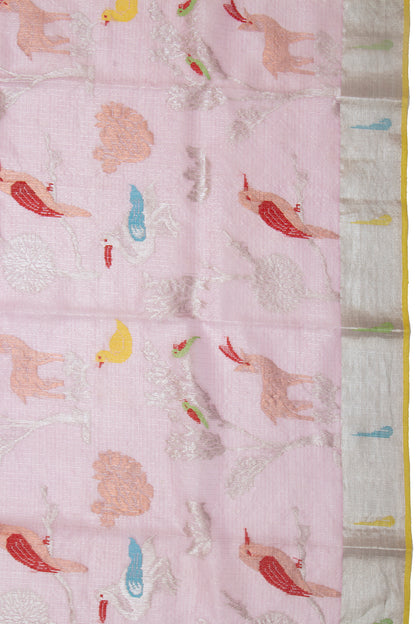 Kota Silk Tissue Jamdani Jaal Baby Pink Saree