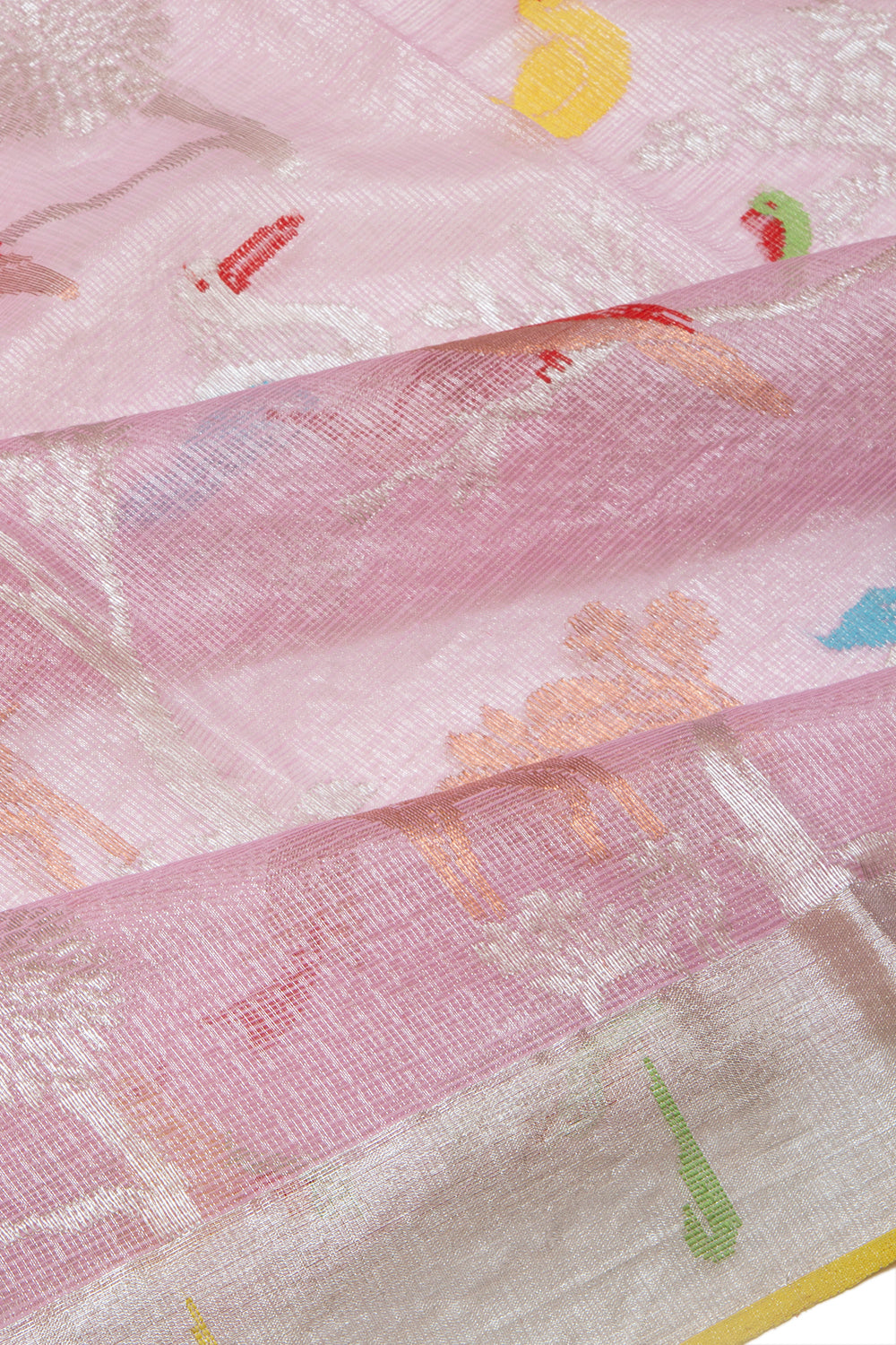 Kota Silk Tissue Jamdani Jaal Baby Pink Saree