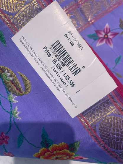 Kanchipuram Silk Petite Point Checks Lavender Saree
