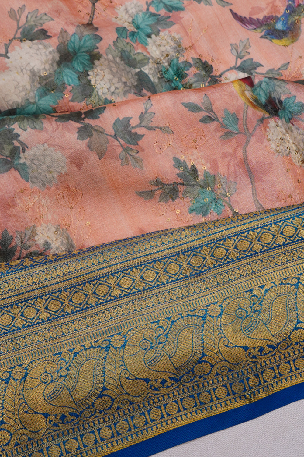 Kanchipuram Silk Digital Printed Peach Saree