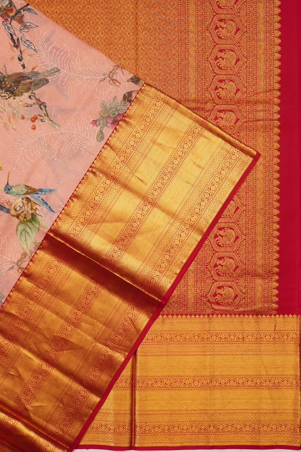 Kanchipuram Silk Digital Printed Peach Saree