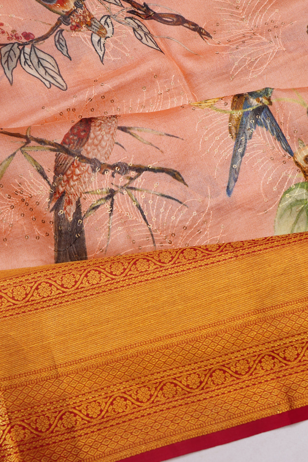 Kanchipuram Silk Digital Printed Peach Saree
