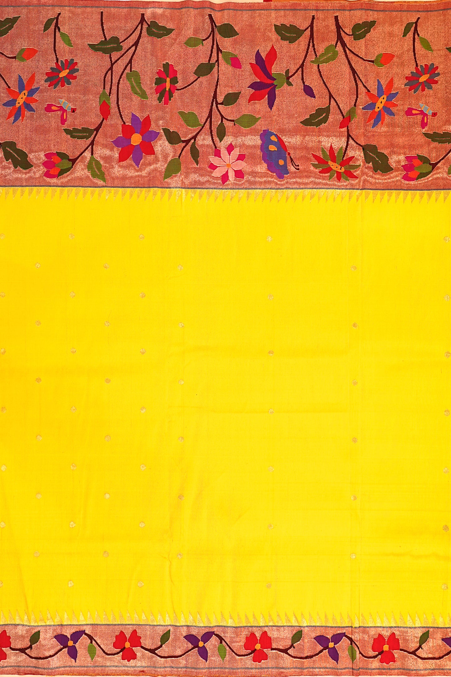 Paithani Silk Butta Lemon Yellow Saree