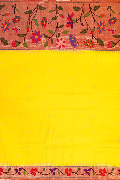 Paithani Silk Butta Lemon Yellow Saree