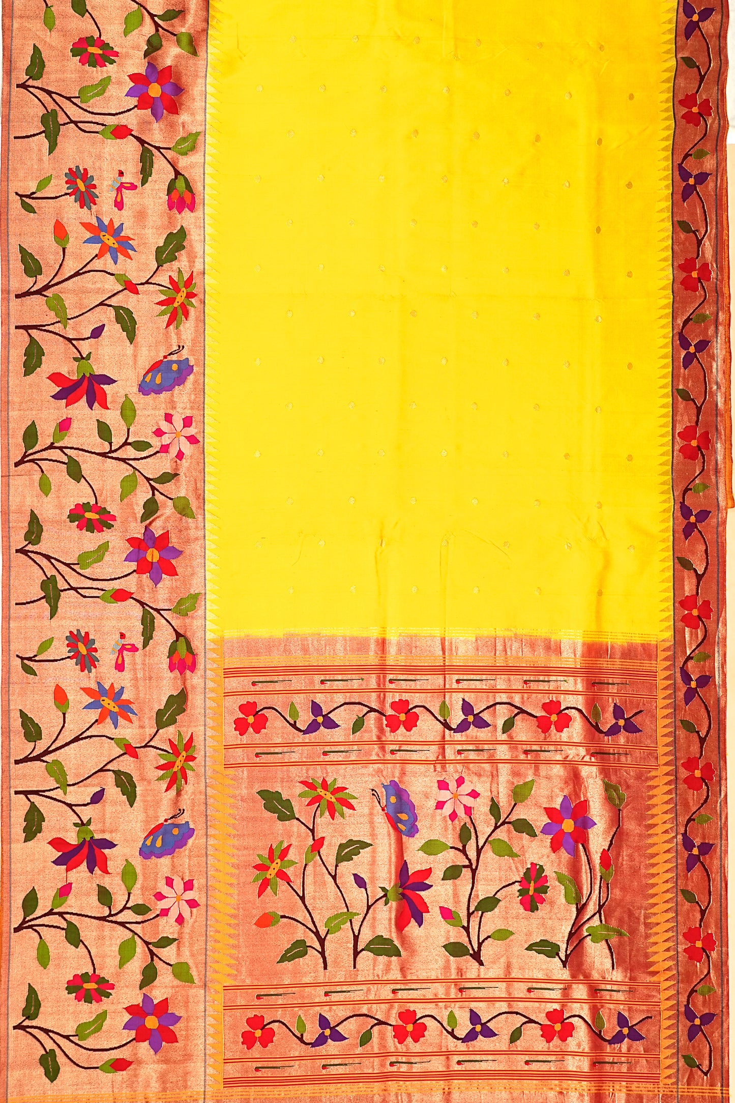 Paithani Silk Butta Lemon Yellow Saree