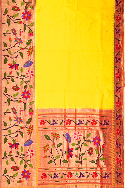 Paithani Silk Butta Lemon Yellow Saree