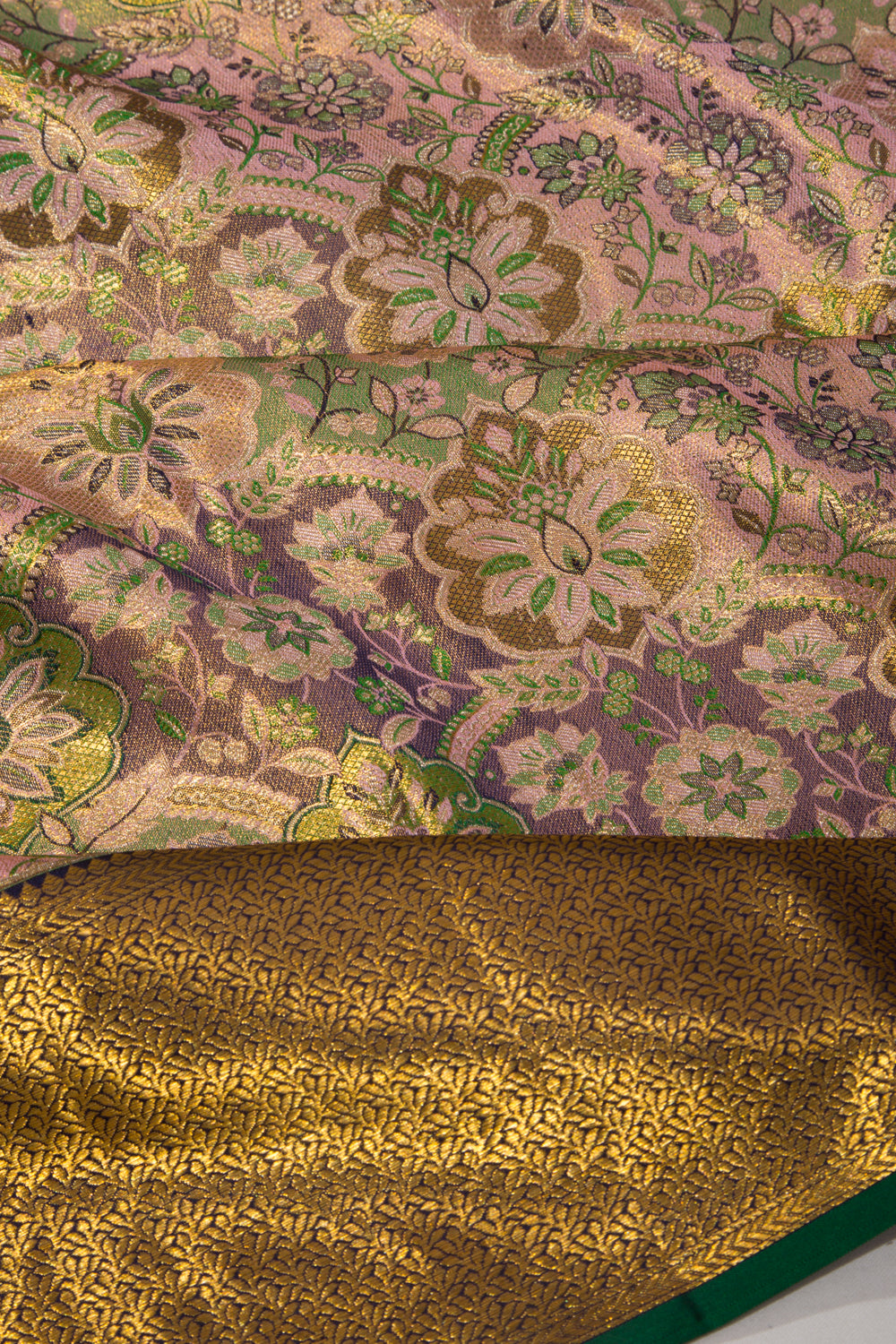 Kanchipuram Silk Tissue Brocade Pink Saree