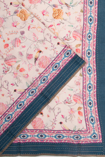 Tussar Floral Printed Cream Saree