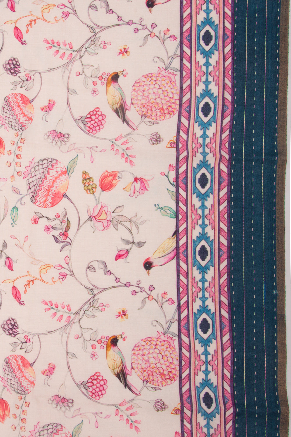 Tussar Floral Printed Cream Saree