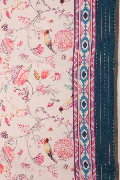 Tussar Floral Printed Cream Saree