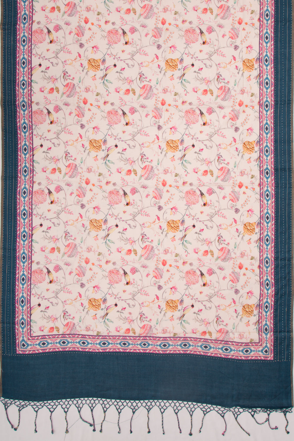 Tussar Floral Printed Cream Saree