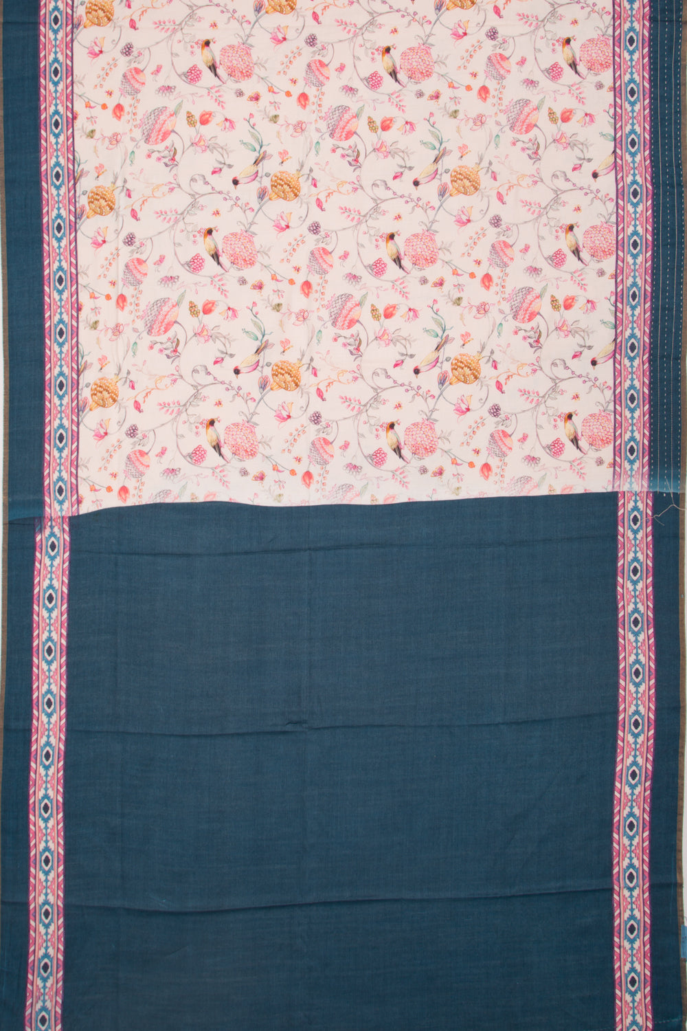 Tussar Floral Printed Cream Saree