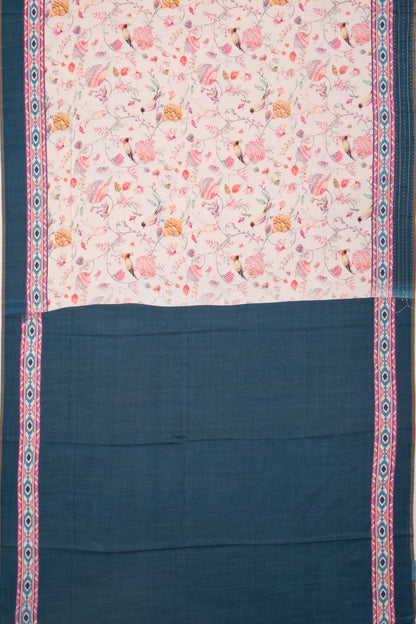 Tussar Floral Printed Cream Saree