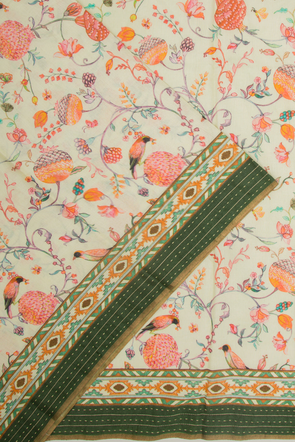 Tussar Floral Printed Pastel Green Saree