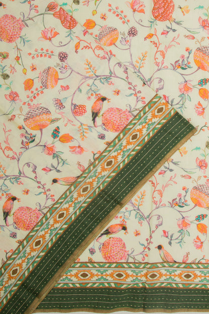Tussar Floral Printed Pastel Green Saree