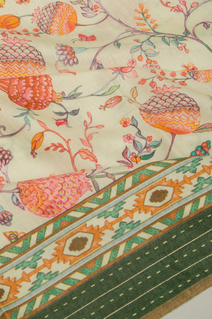 Tussar Floral Printed Pastel Green Saree