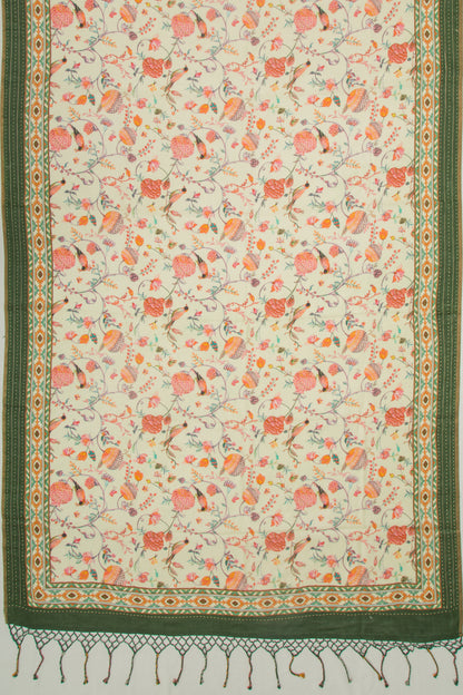 Tussar Floral Printed Pastel Green Saree