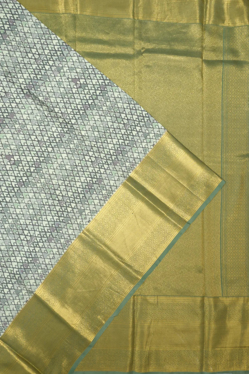 Kanchipuram Silk Floral Printed Grey Saree