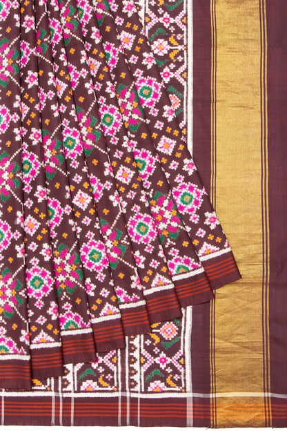 Patan Patola Silk Double Ikat Navratna Bhat Brown Saree