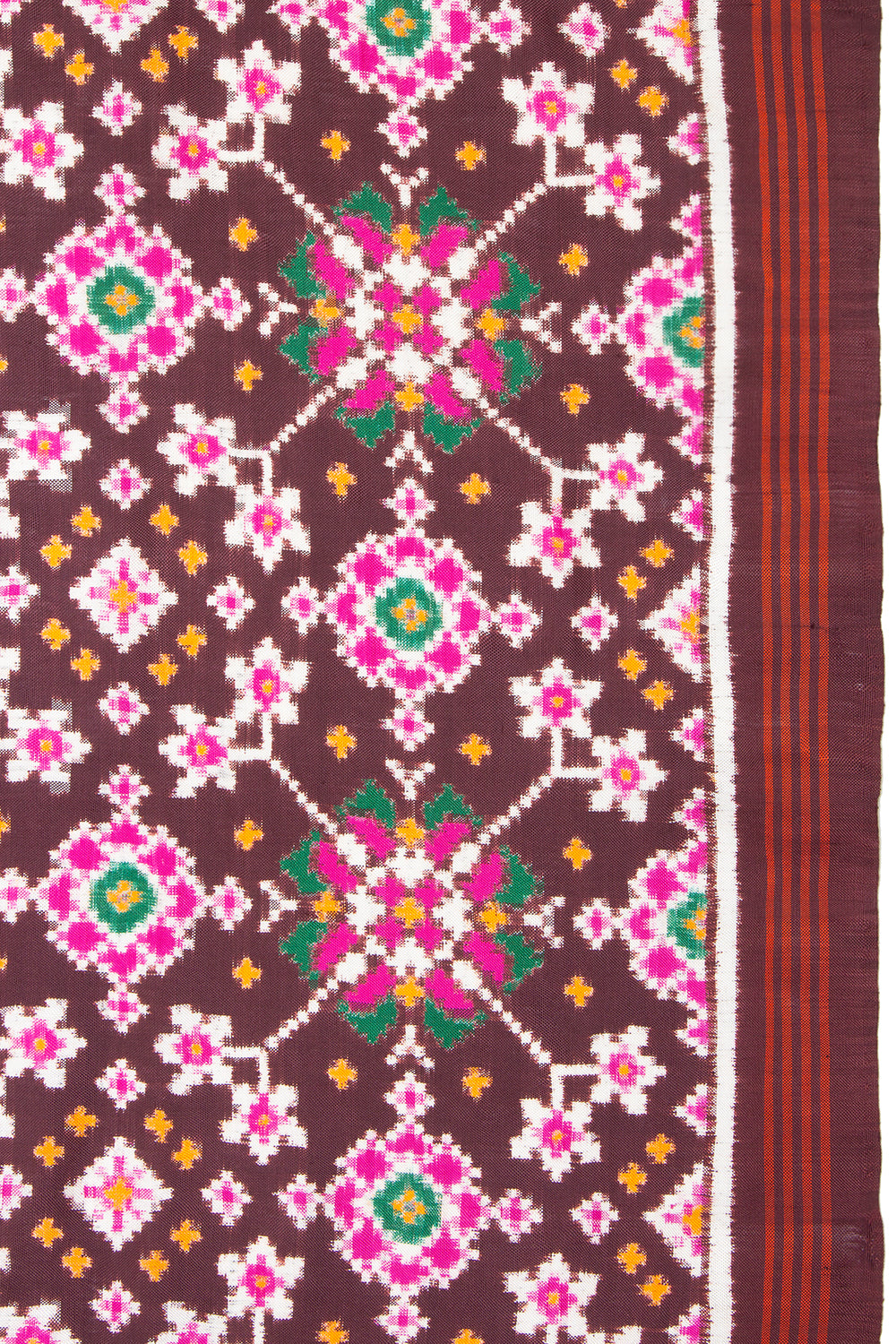 Patan Patola Silk Double Ikat Navratna Bhat Brown Saree