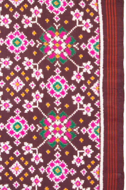 Patan Patola Silk Double Ikat Navratna Bhat Brown Saree