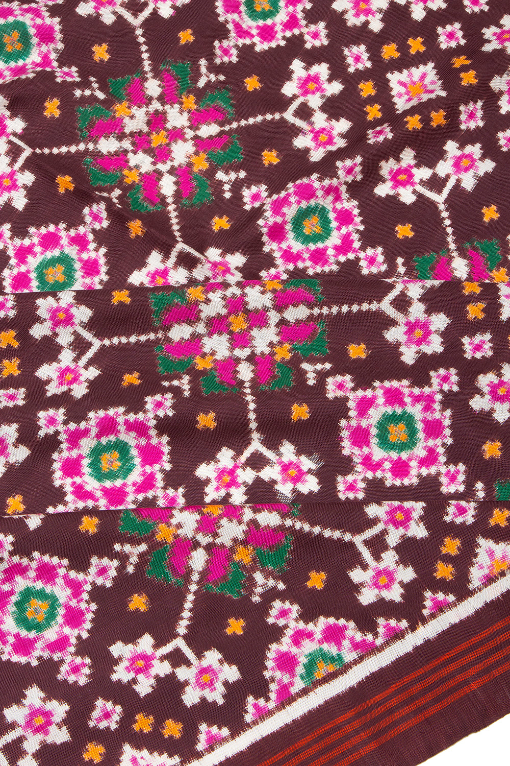 Patan Patola Silk Double Ikat Navratna Bhat Brown Saree