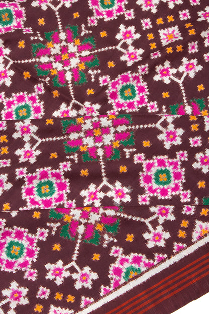 Patan Patola Silk Double Ikat Navratna Bhat Brown Saree