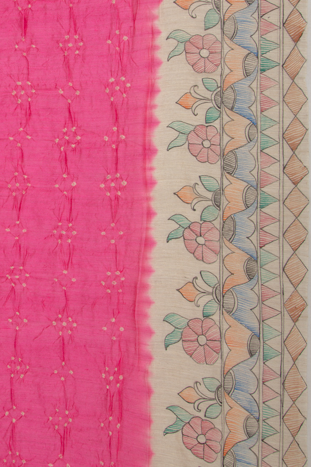 Chiniya Silk Bandhani And Kalamkari Pink Saree