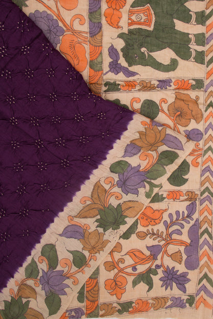 Chiniya Silk Bandhani And Kalamkari Purple Saree