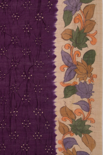 Chiniya Silk Bandhani And Kalamkari Purple Saree