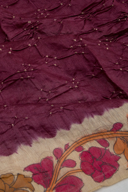 Chiniya Silk Bandhani And Kalamkari Snuff Saree