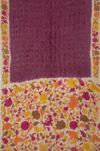 Chiniya Silk Bandhani And Kalamkari Snuff Saree