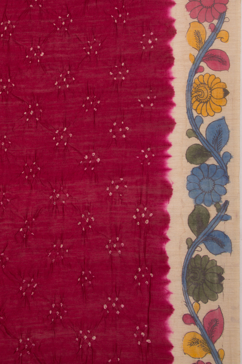 Chiniya Silk Bandhani And Kalamkari Maroon Saree