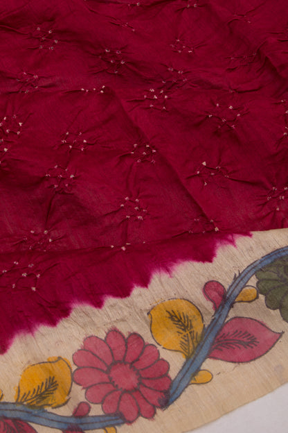 Chiniya Silk Bandhani And Kalamkari Maroon Saree