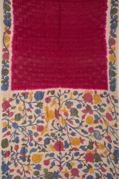 Chiniya Silk Bandhani And Kalamkari Maroon Saree