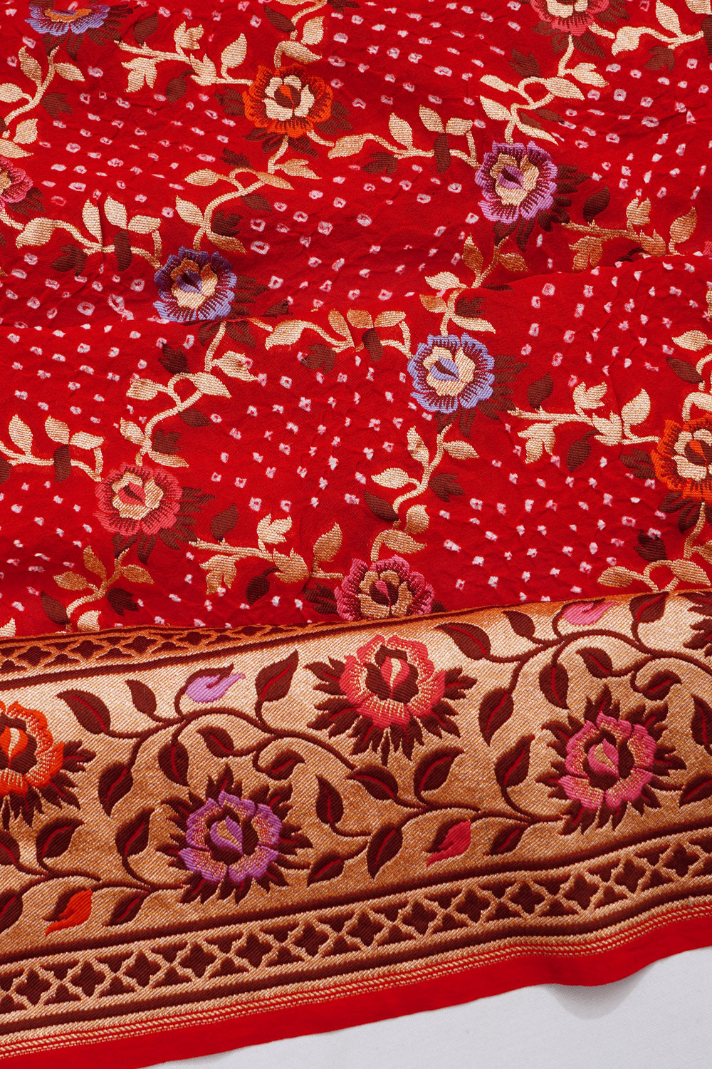 Banarasi Georgette Bandhani Jaal Red Saree 1212553534