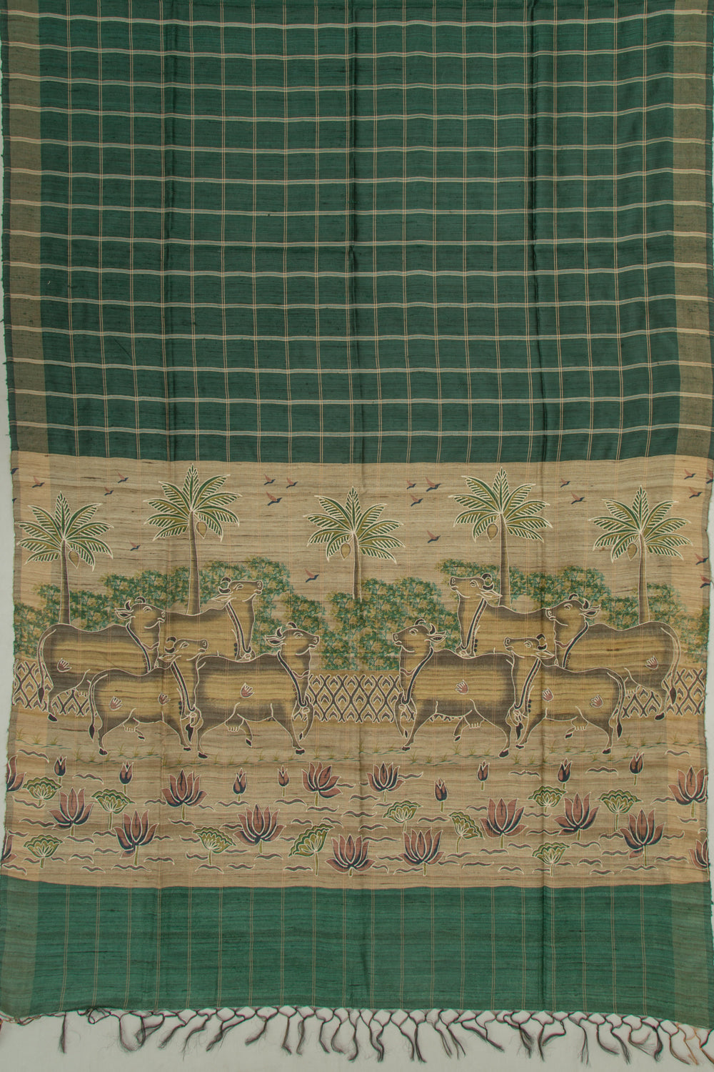 Tussar Checks Green Saree