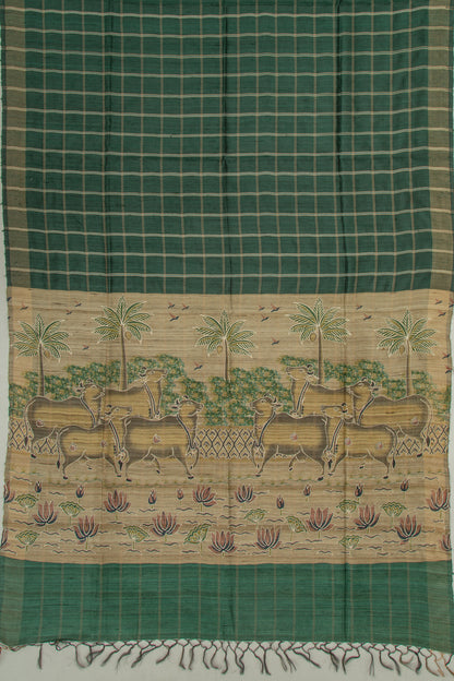 Tussar Checks Green Saree