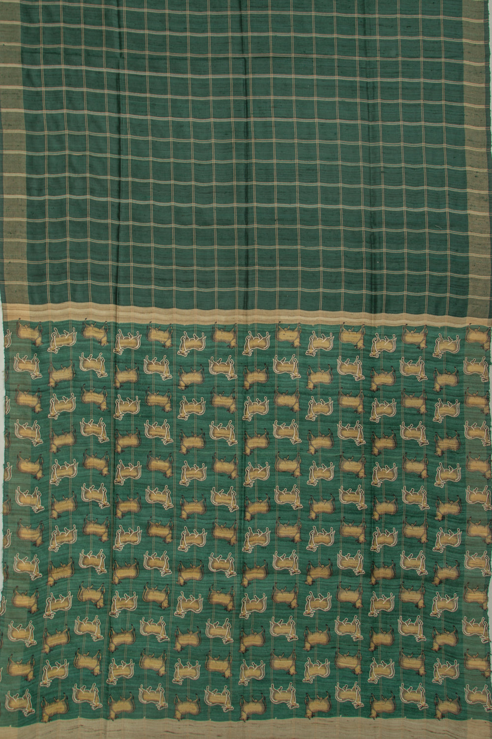 Tussar Checks Green Saree