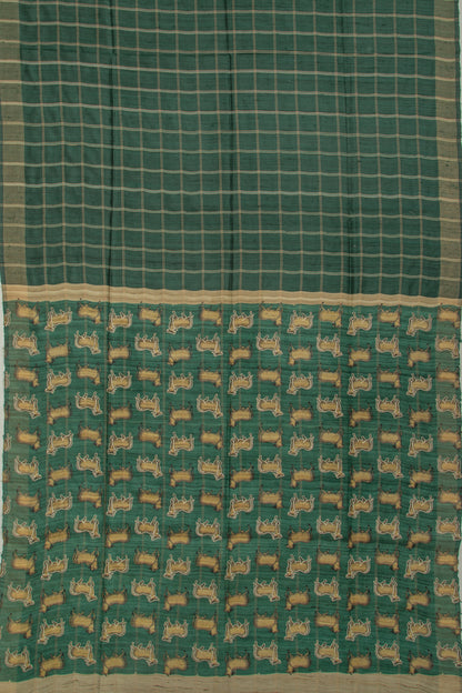 Tussar Checks Green Saree