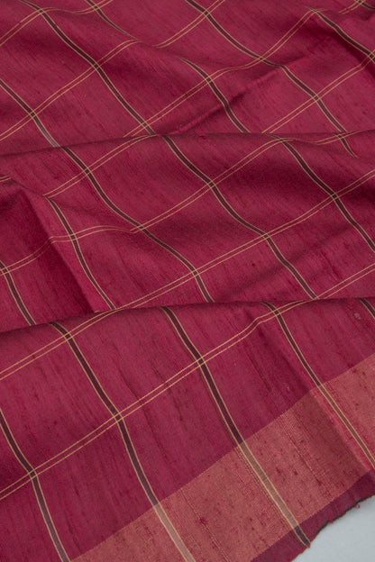 Tussar Checks Burgundy Saree