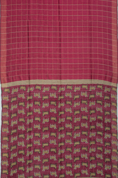Tussar Checks Burgundy Saree