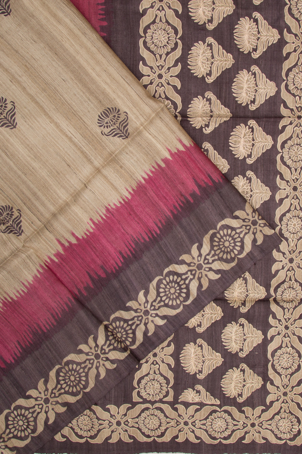 Tussar Butta Beige Saree