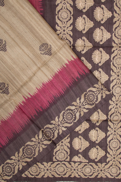 Tussar Butta Beige Saree
