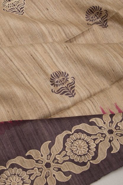 Tussar Butta Beige Saree